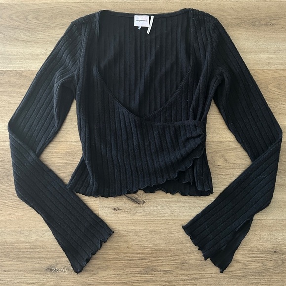 Out From Under,Urban Outfitters Black Ribbed Wrap Crop Top - Size: Small- NWOT - Picture 2 of 7
